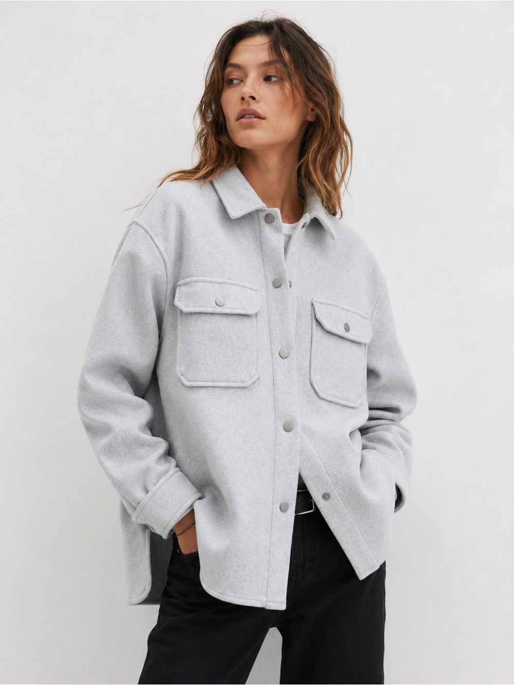 Zara Light Gray Button-Front Shacket